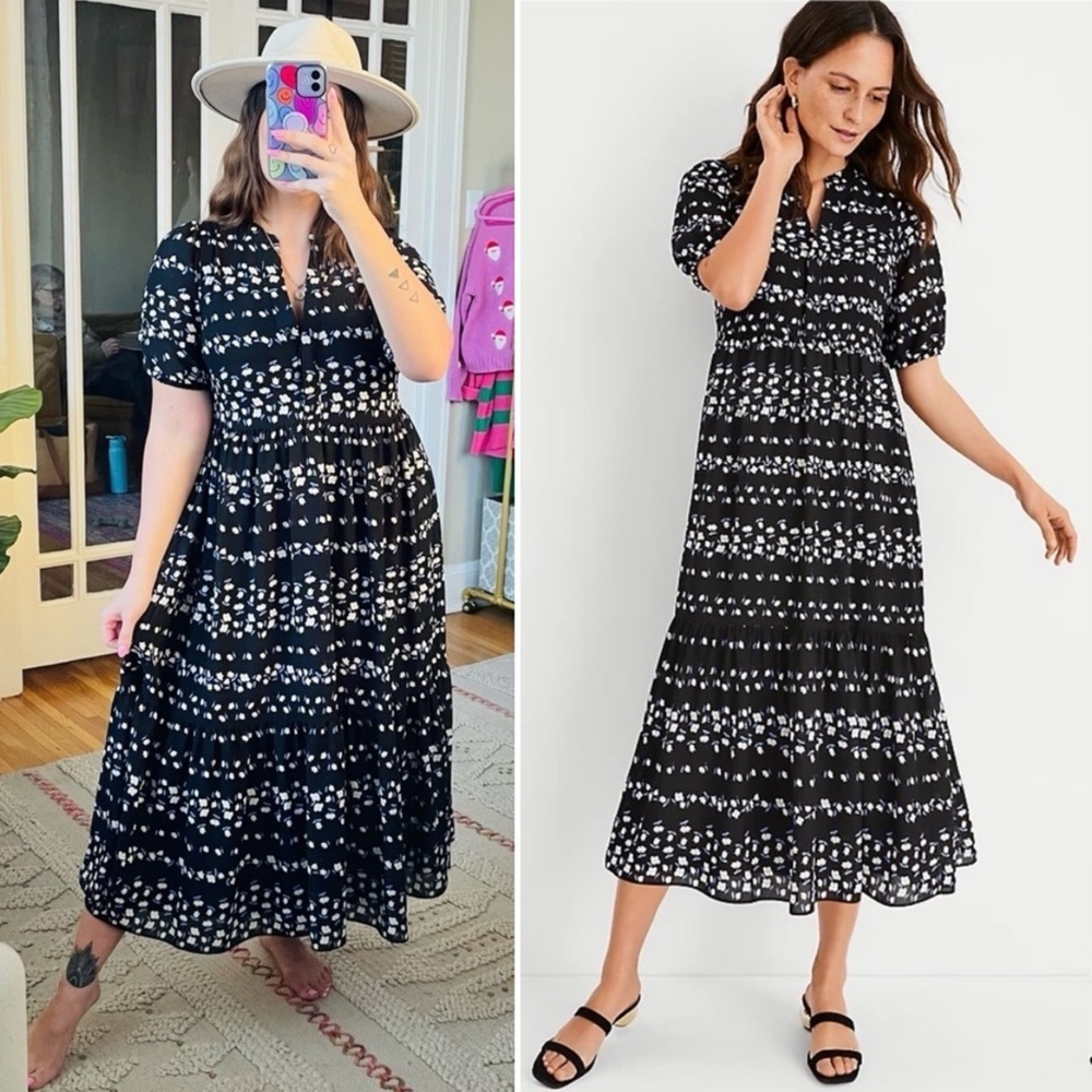 Ann Taylor Floral Tiered Midi Shirtdress